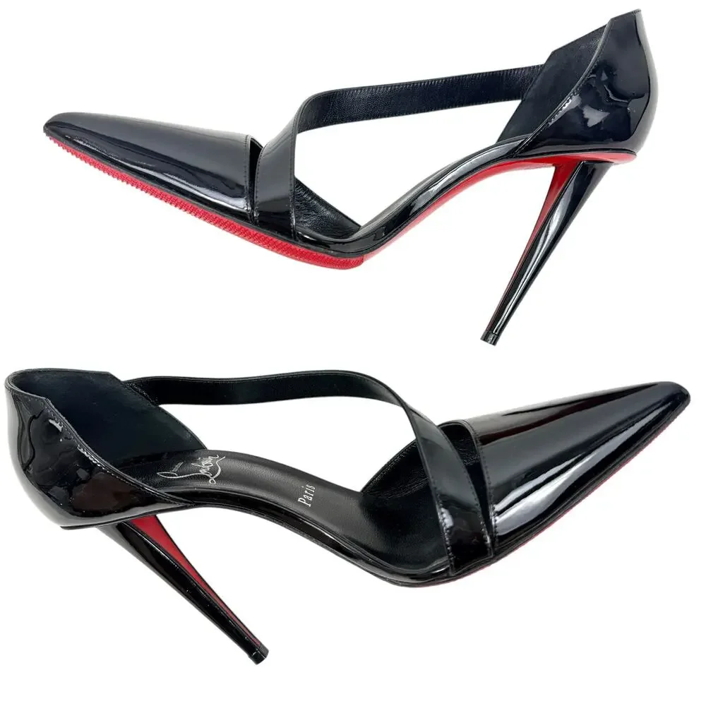 Christian Louboutin Black Patent Leather Pointed-Toe Slingback Heels